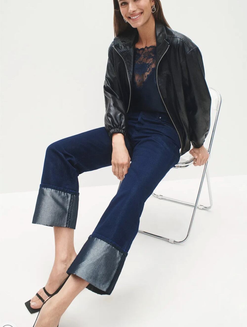 Hudson Rosie High Rise Wide Leg Ankle Cuff Jeans Size 26 Dark Wash Metallic $255